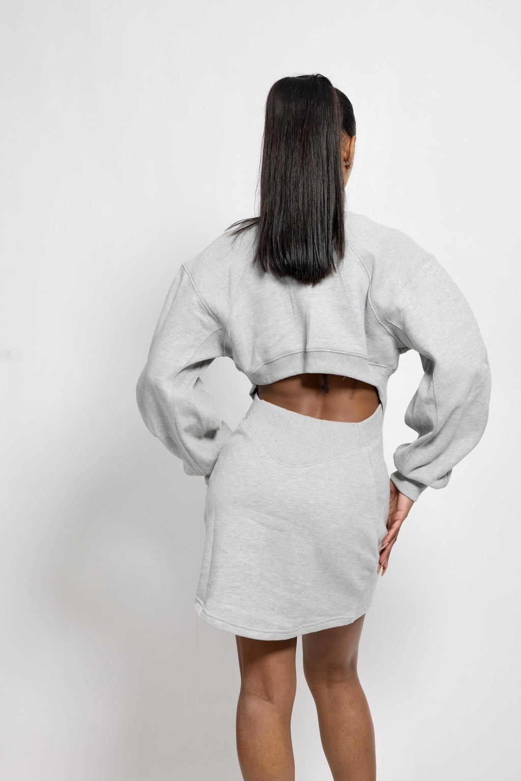 sweatshirt dress, hoodie dress, grey sweatshirt dress, grey dress with cutout back, sweater dress, grey sweater dress, winter dresses, black friday dresses, cyber monday dress deals, cozy dresses, casual dresses, long sleeve mini dress, oversized sweatshirt dress,