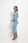 'Autumn' Ribbed Knit Midi Dress-Sky