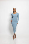 'Autumn' Ribbed Knit Midi Dress-Sky