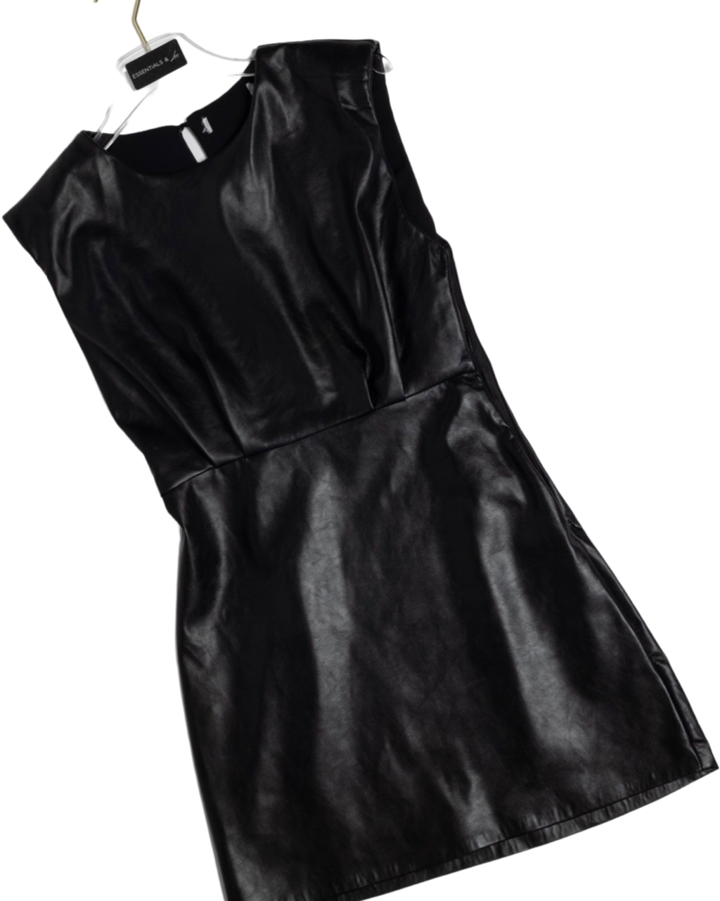 Black Vegan Leather Dress - Sleeveless Dress - A-Line Mini Dress