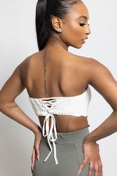 The Knit Lace Up Crop Top- Winter White