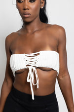 The Knit Lace Up Crop Top- Winter White