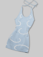 'Crescent Moon' Knit Mini Dress-Sky Blue