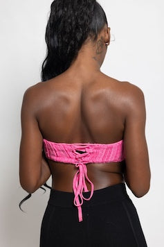 The Knit Lace Up Crop-Barbie Pink